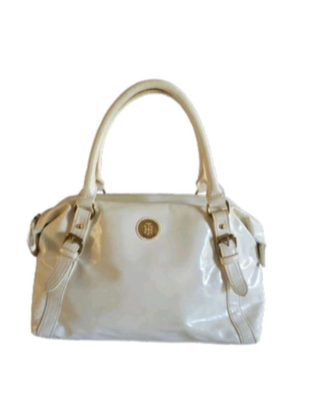 Tommy Hilfiger Vintage White Faux Patent Leather Shoulder Bag Glossy Purse Y2K